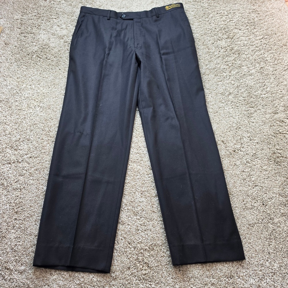 VINTAGE Cremieux Dress Pants Mens 35R Black Loro Piana Wool Flat Front Formal